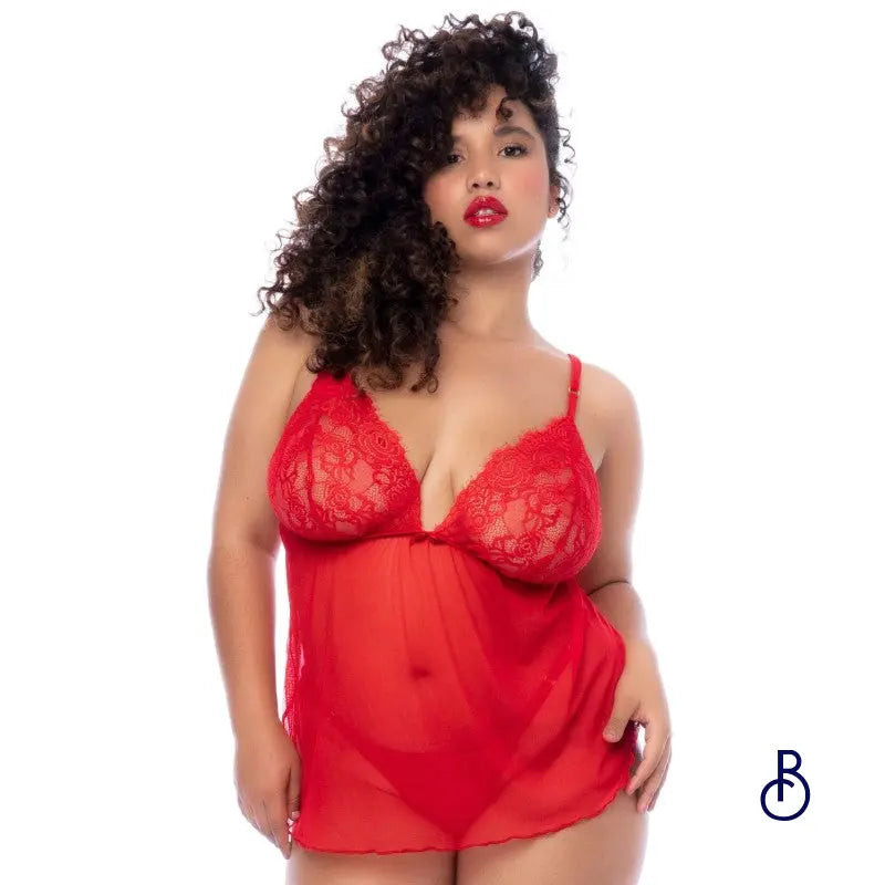 Nuisette Grande Taille Courte Rouge - Boudoir Nimois