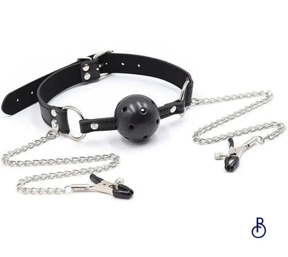 Baillon Bdsm Boule Rigide et Pinces à Seins - Boudoir Nimois