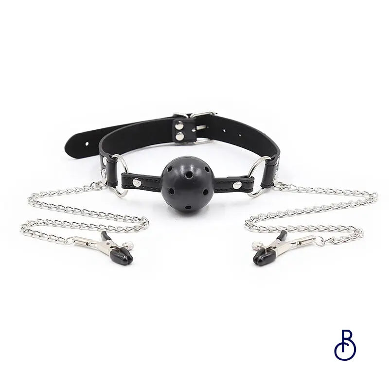 Baillon Bdsm Boule Rigide et Pinces à Seins - Boudoir Nimois