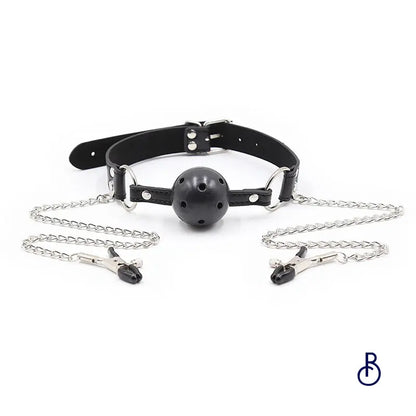 Baillon Bdsm Boule Rigide et Pinces à Seins - Boudoir Nimois