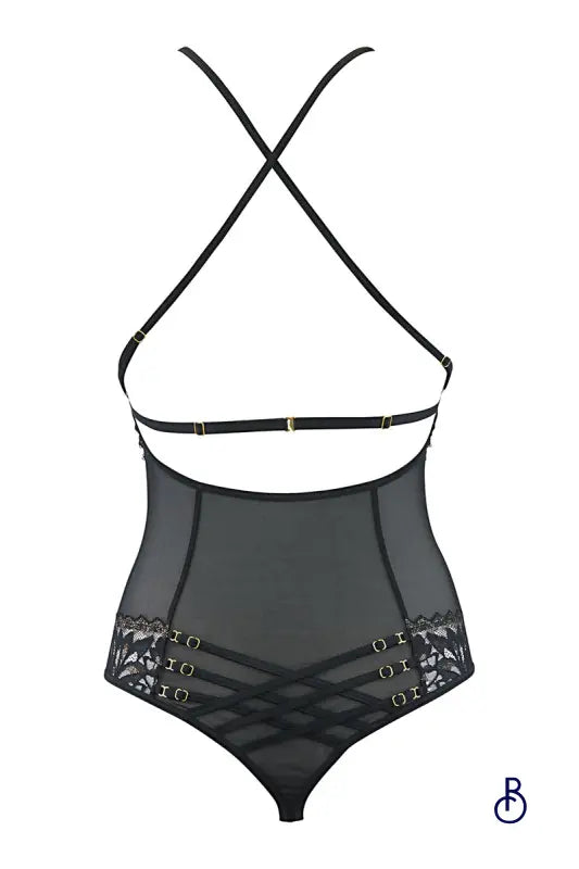 Body string tulle et dentelle noir V-10100 - Axami