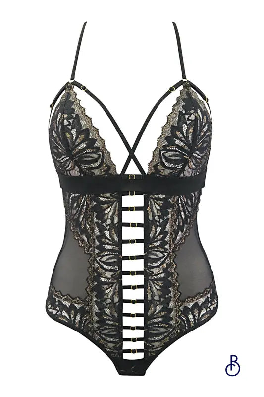 Body string tulle et dentelle noir V-10100 - Axami