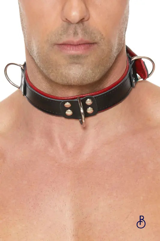 Collier BDSM Deluxe rouge et noir - Boudoir Nimois