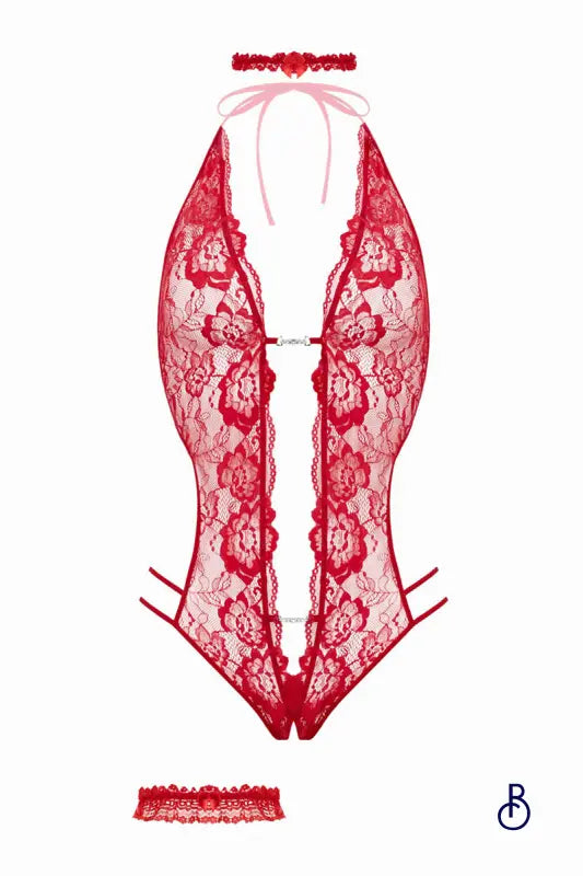 Ensemble body ouvert Renee rouge - Christine - Boudoir
