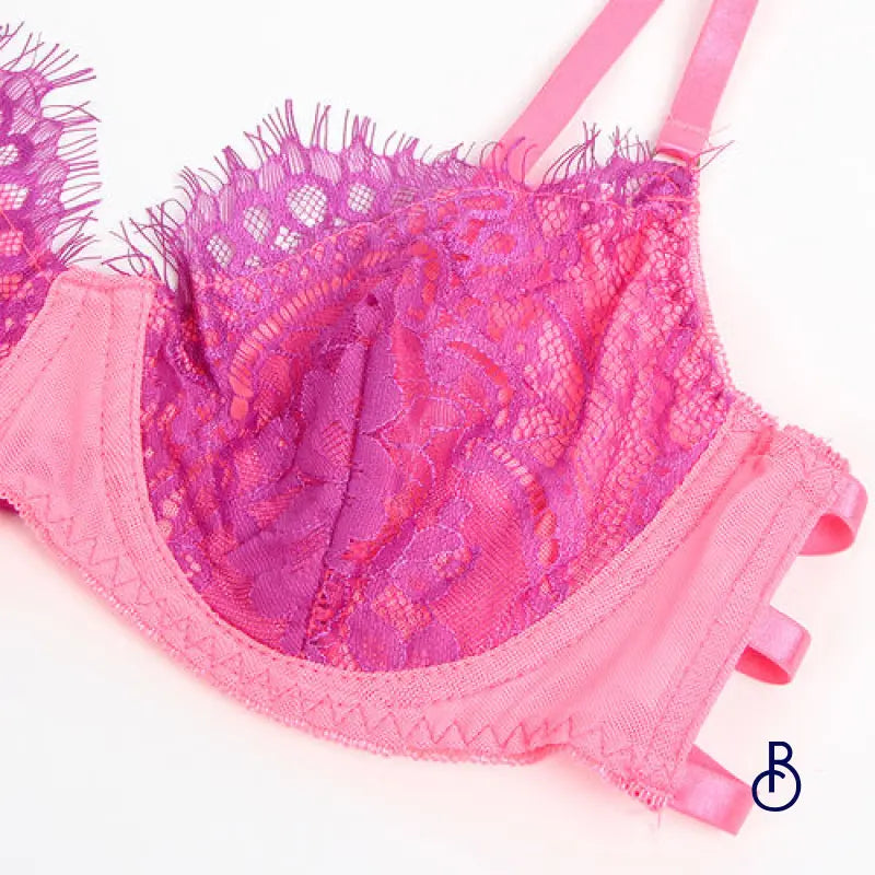 Ensemble de lingerie sexy rose et violet avec jarretelles