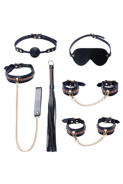 7-teiliges schwarzes Fetisch-BDSM-Set
