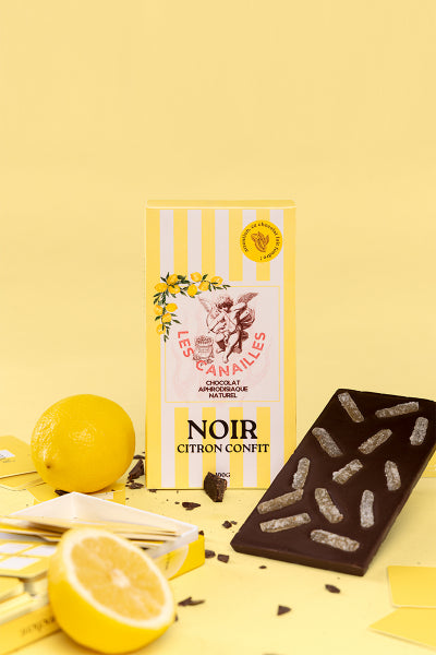Aphrodisische dunkle Schokolade mit kandierter Zitrone - Tafel 100g