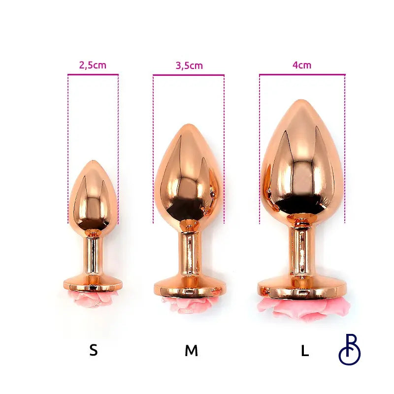 Plug Anal Rose Doré avec Rose Réaliste - Boudoir Nimois