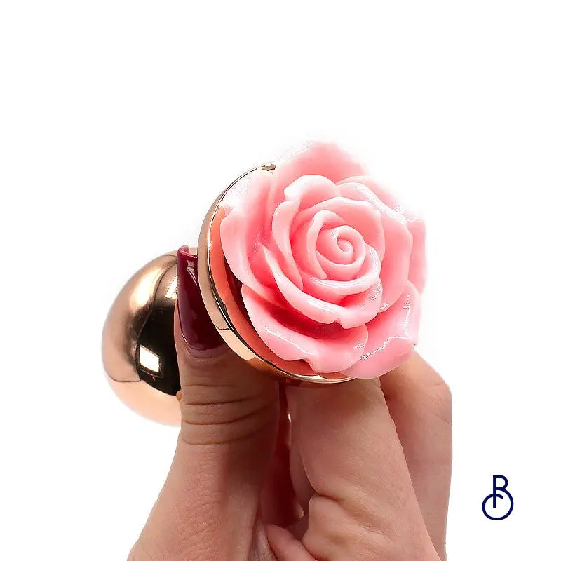 Plug Anal Rose Doré avec Rose Réaliste - Boudoir Nimois