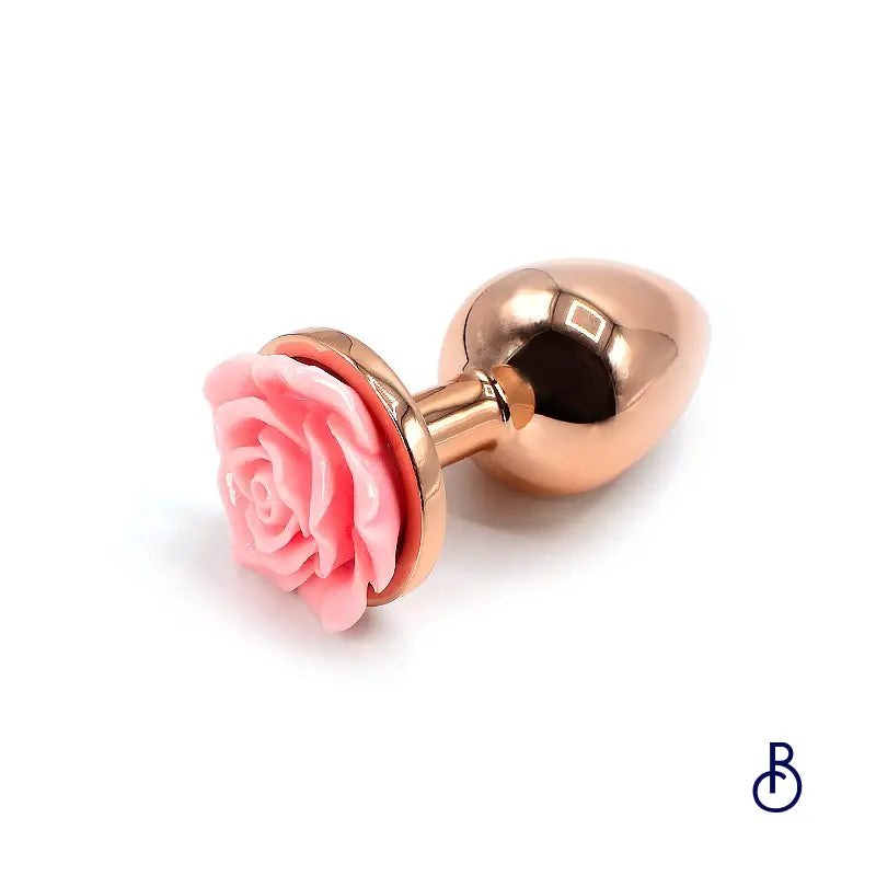 Plug Anal Rose Doré avec Rose Réaliste - Boudoir Nimois